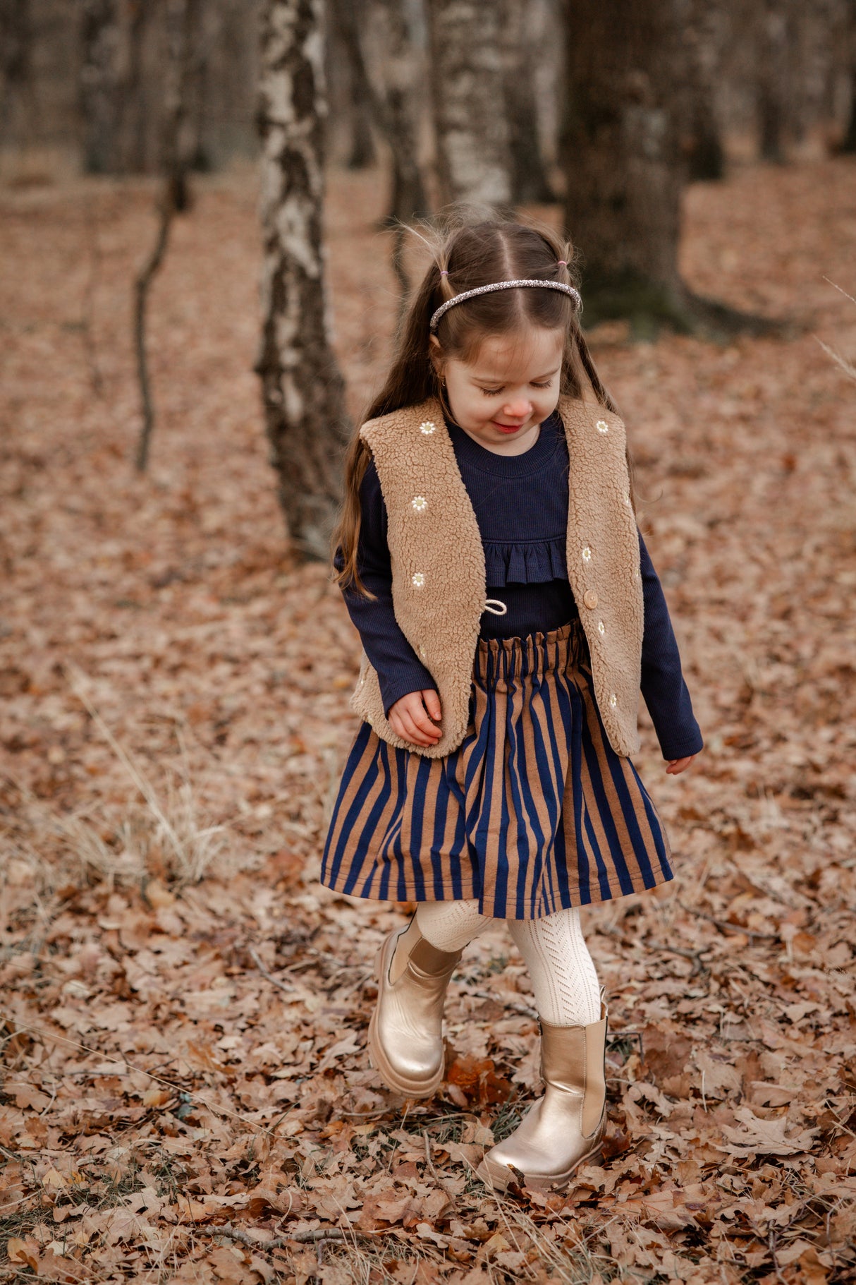 Paperbag rokje Anne blauw/bruin gestreept