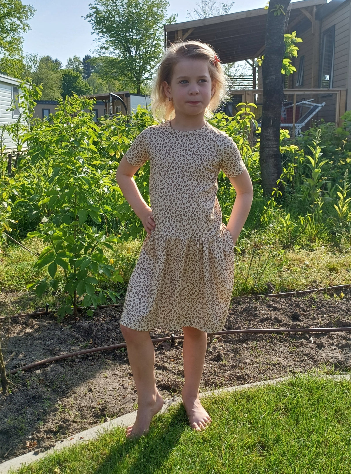 Dropwaist jurk Femke fijne rib korte mouw