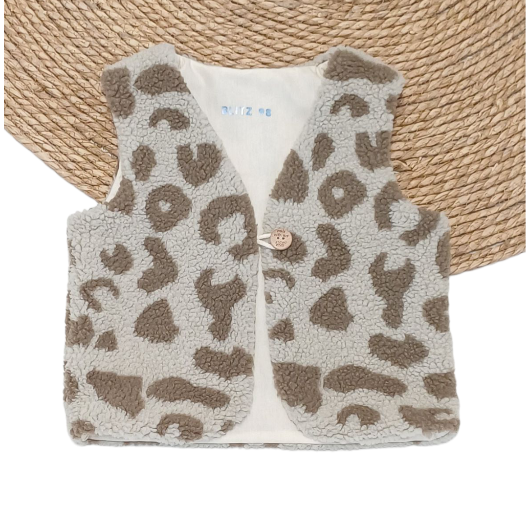 Gilet teddy panter beige/bruin