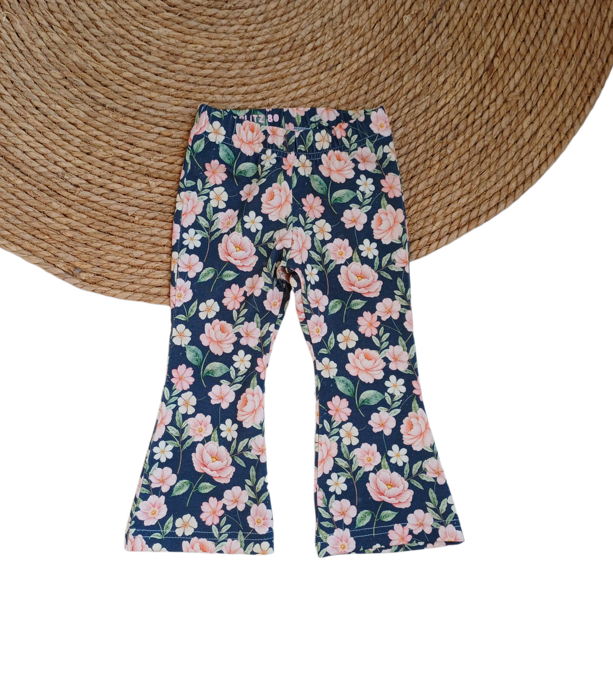 Flared broek klaproosjes (op blauw)