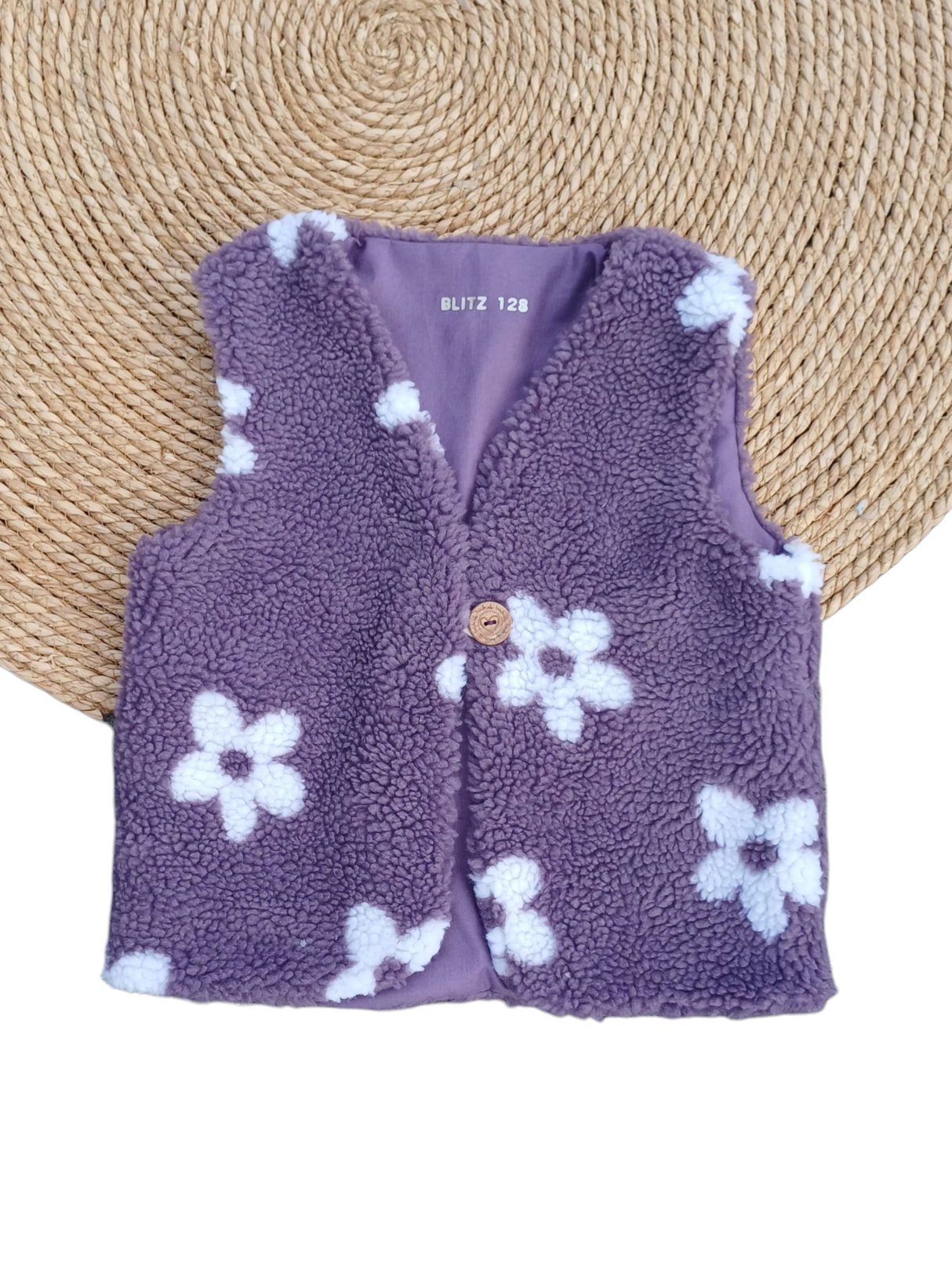 Gilet teddy paars met bloemen