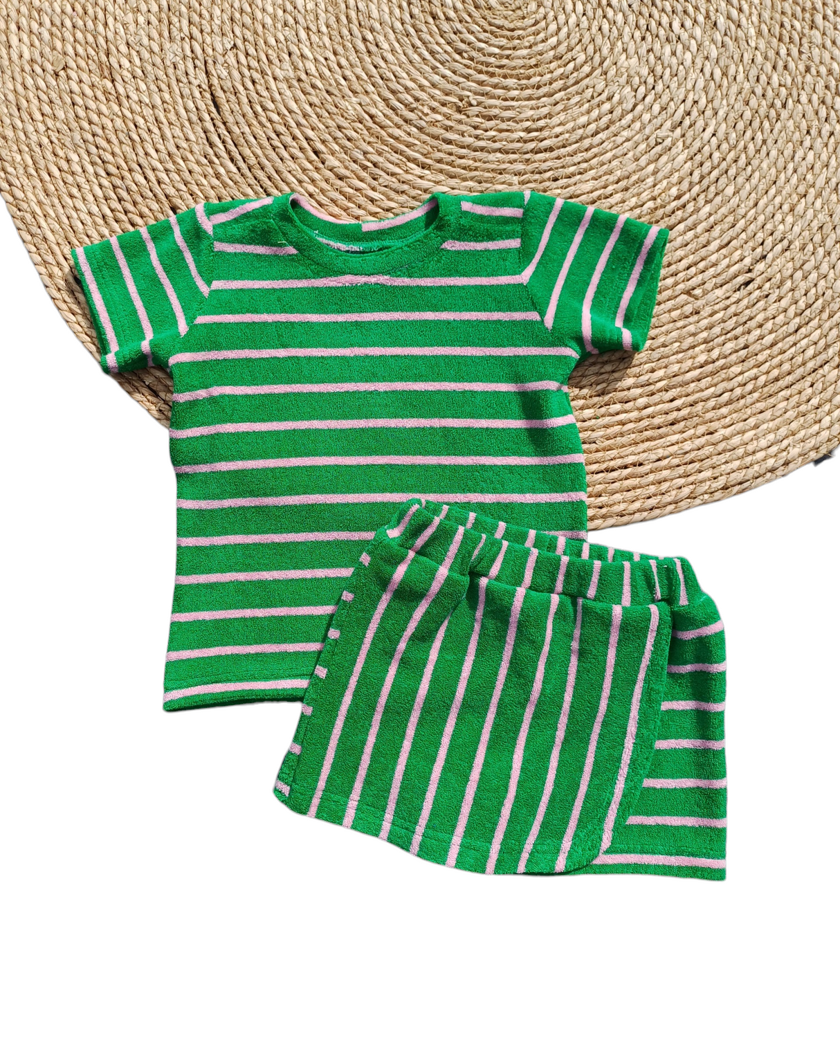 Skort Isa badstof groen/roze gestreept