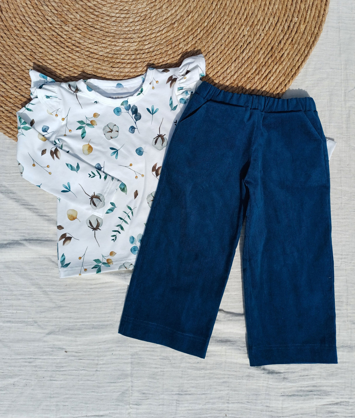 Wide leg broek Flore babyrib petrol