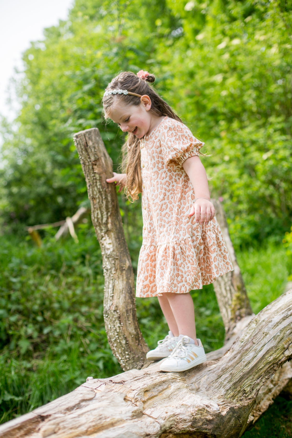 Dropwaist jurk Isis linnen leopard love