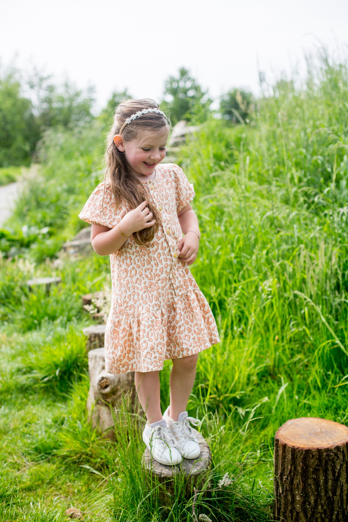 Dropwaist jurk Isis linnen leopard love