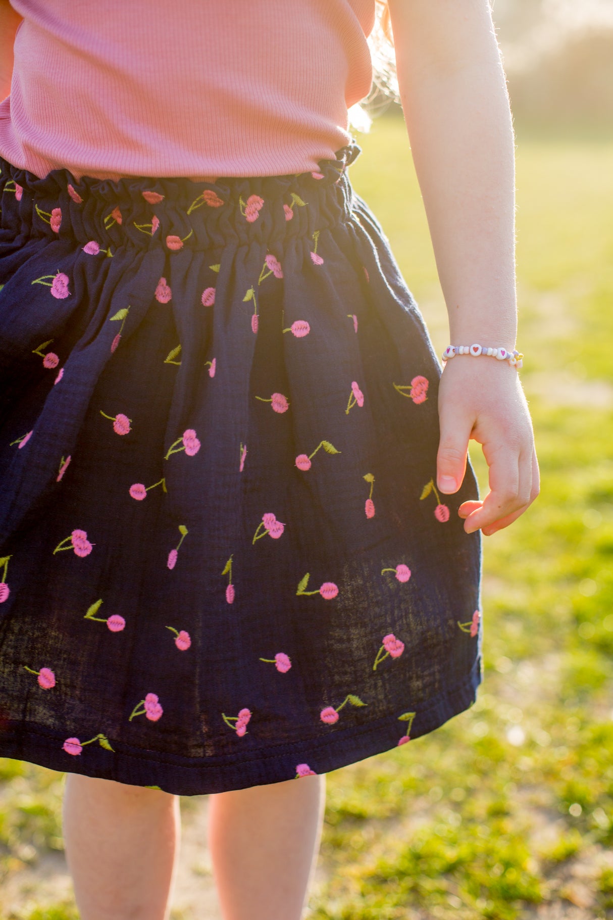Paperbag rokje Anne kersjes donkerblauw