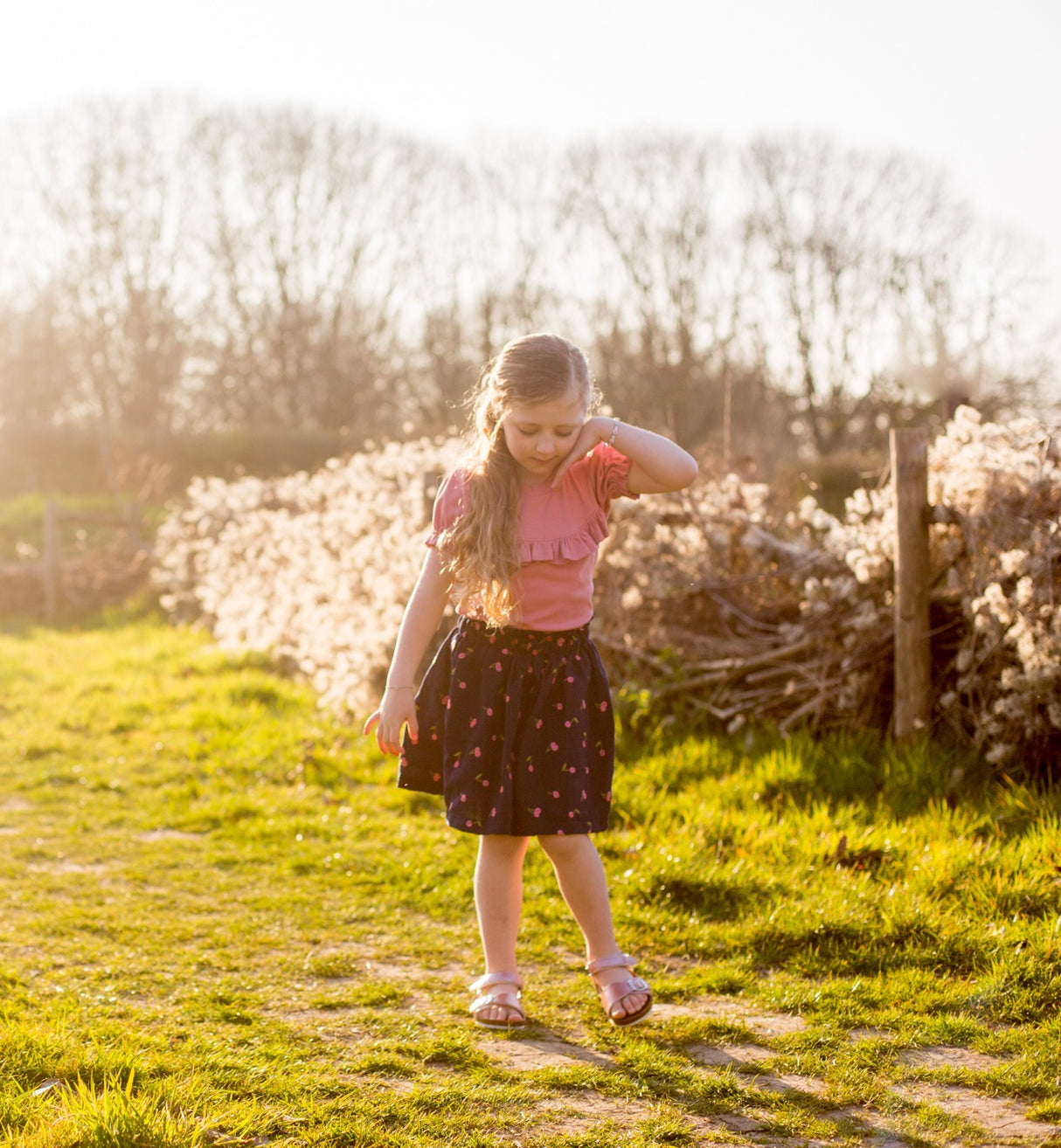 Paperbag rokje Anne kersjes donkerblauw