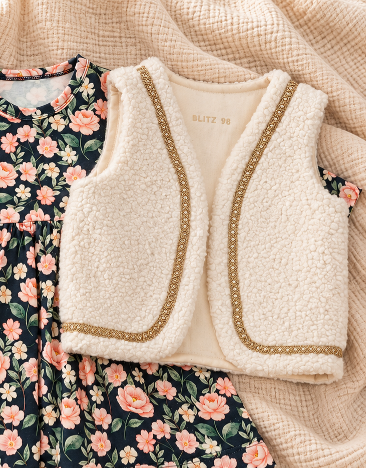 Gilet boucle naturel met sierband