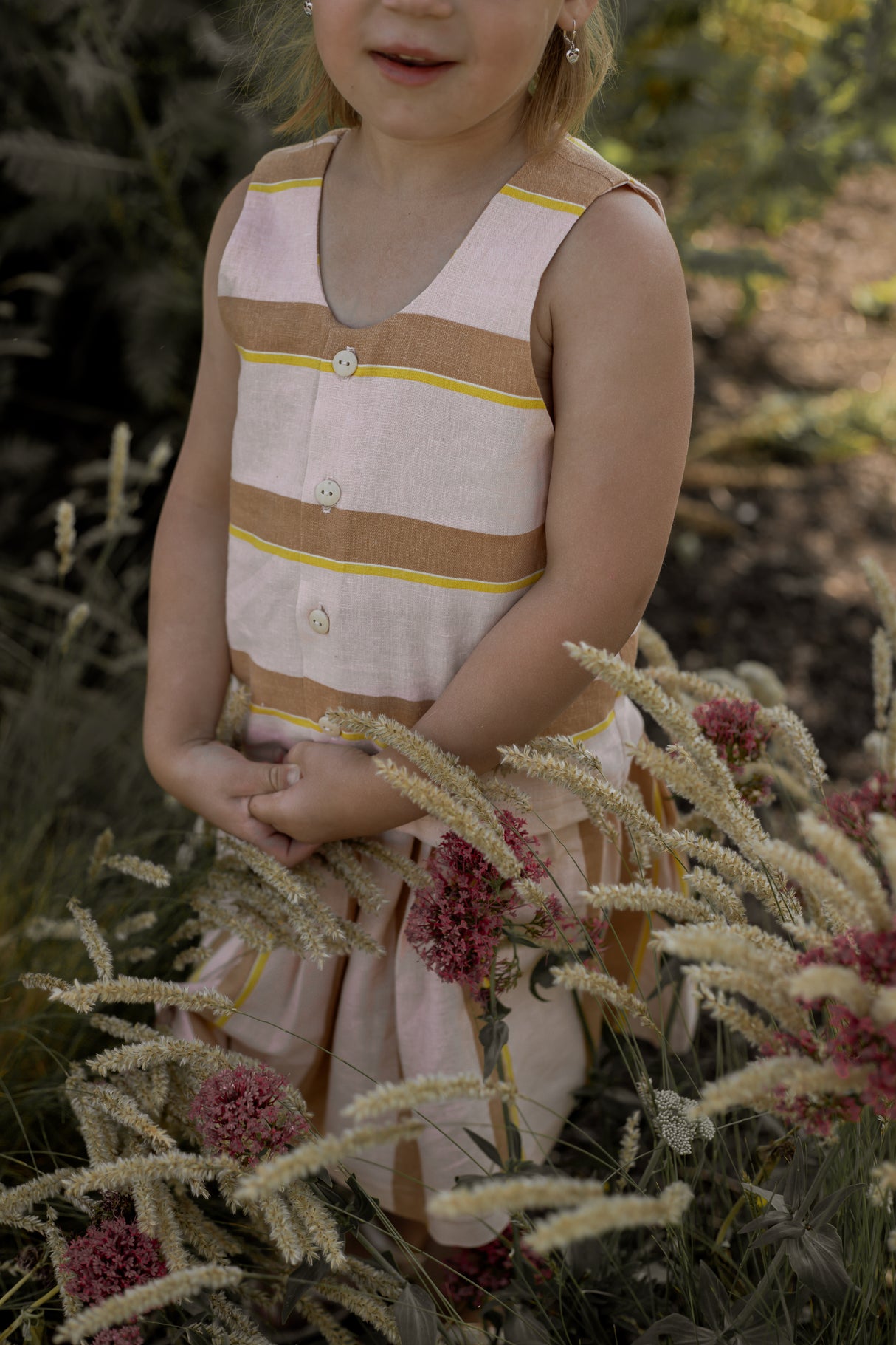 Top Esmee roze linnen met streep