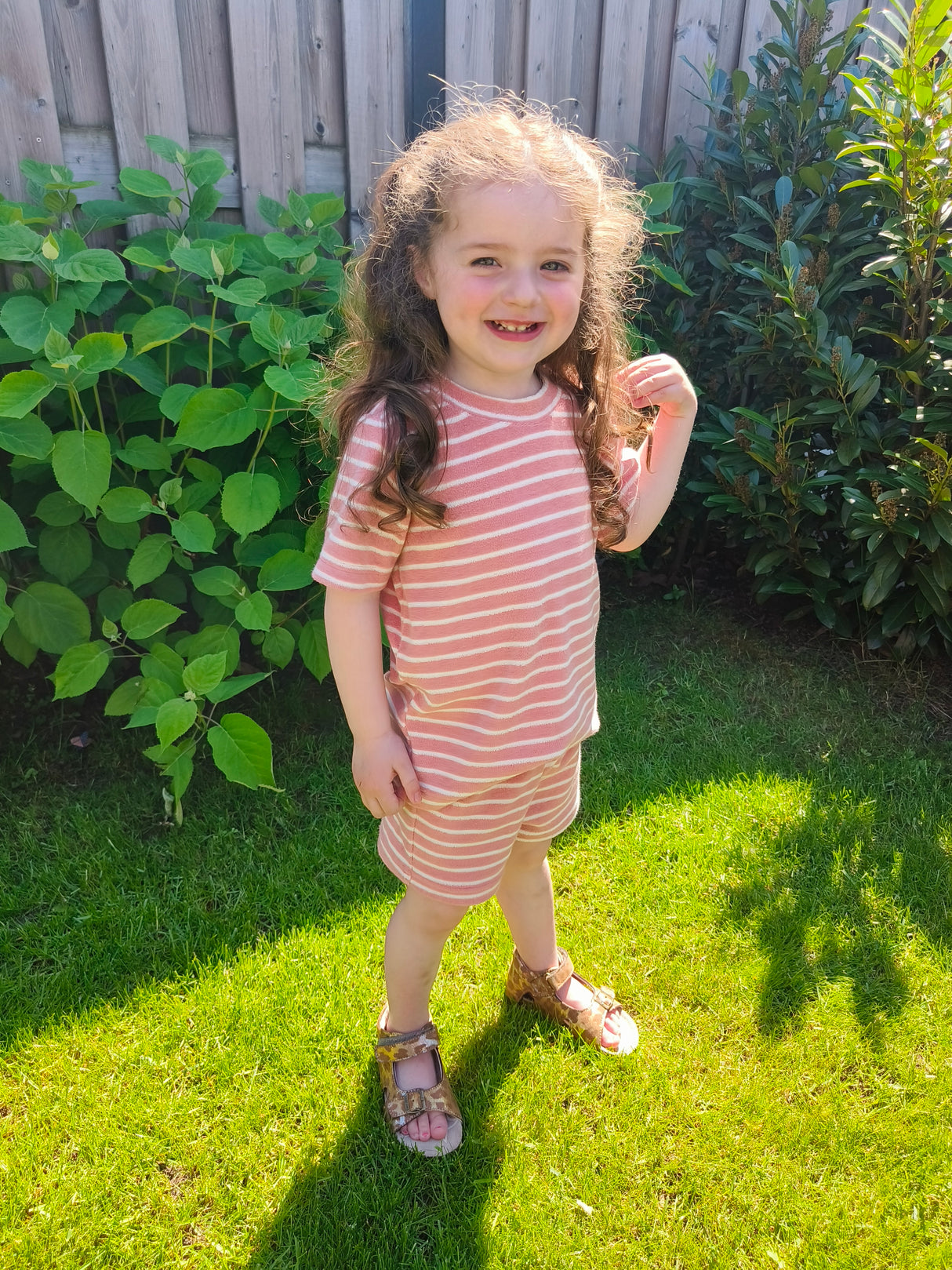 Short Britt badstof roze/ecru gestreept