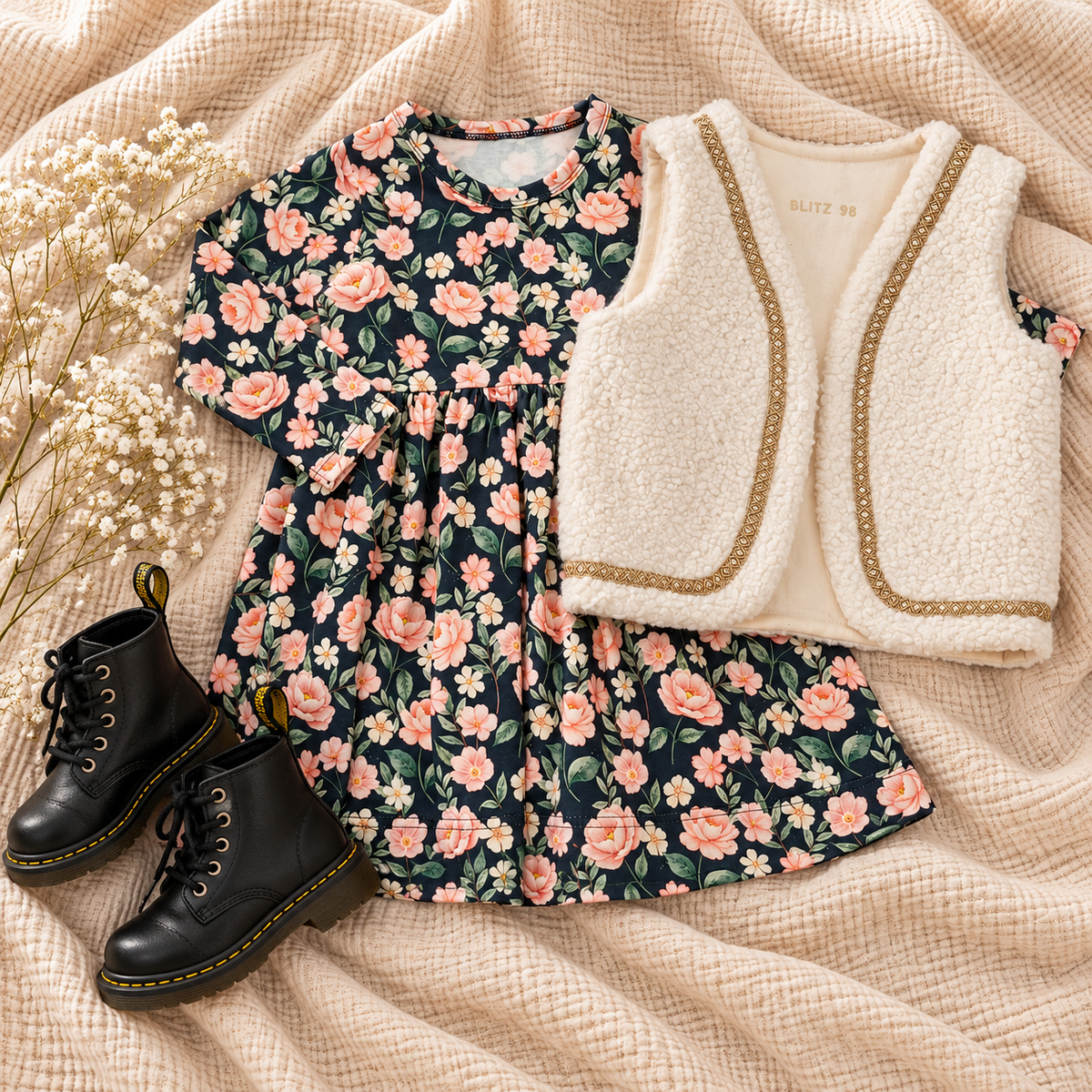 Gilet boucle naturel met sierband