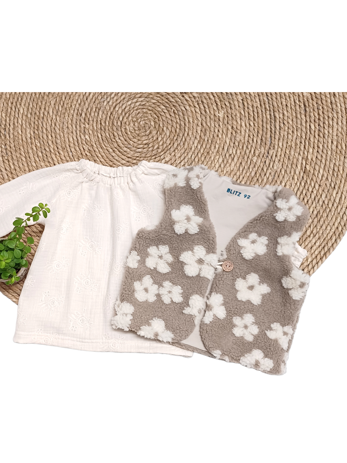 Gilet teddy bloemen beige/taupe