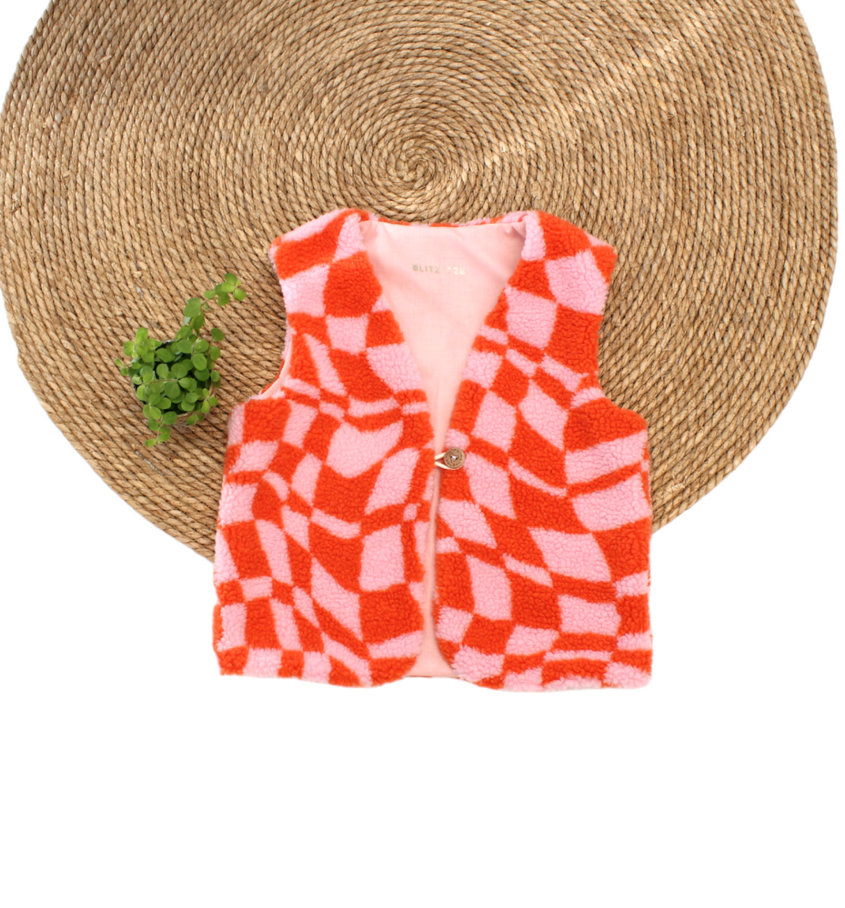 Gilet teddy graphic oranje/roze