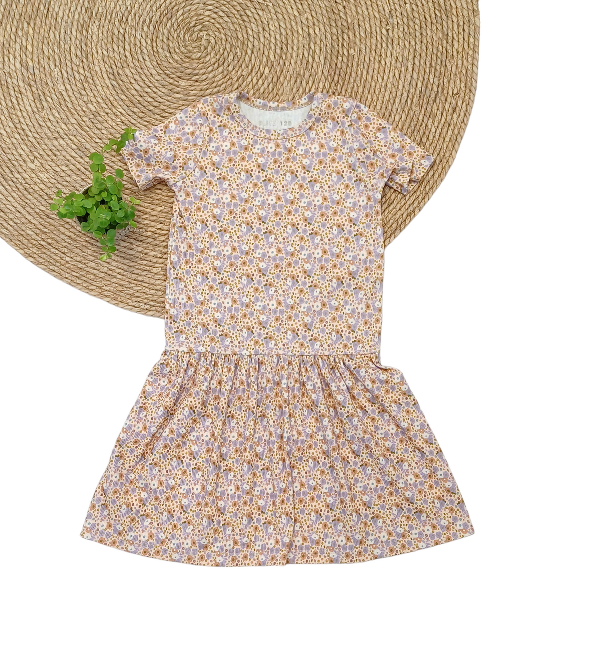 Dropwaist jurk Femke fijne rib korte mouw