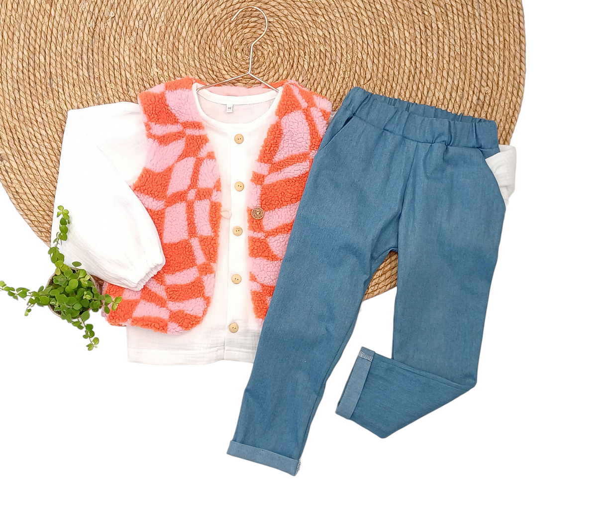 Gilet teddy graphic oranje/roze