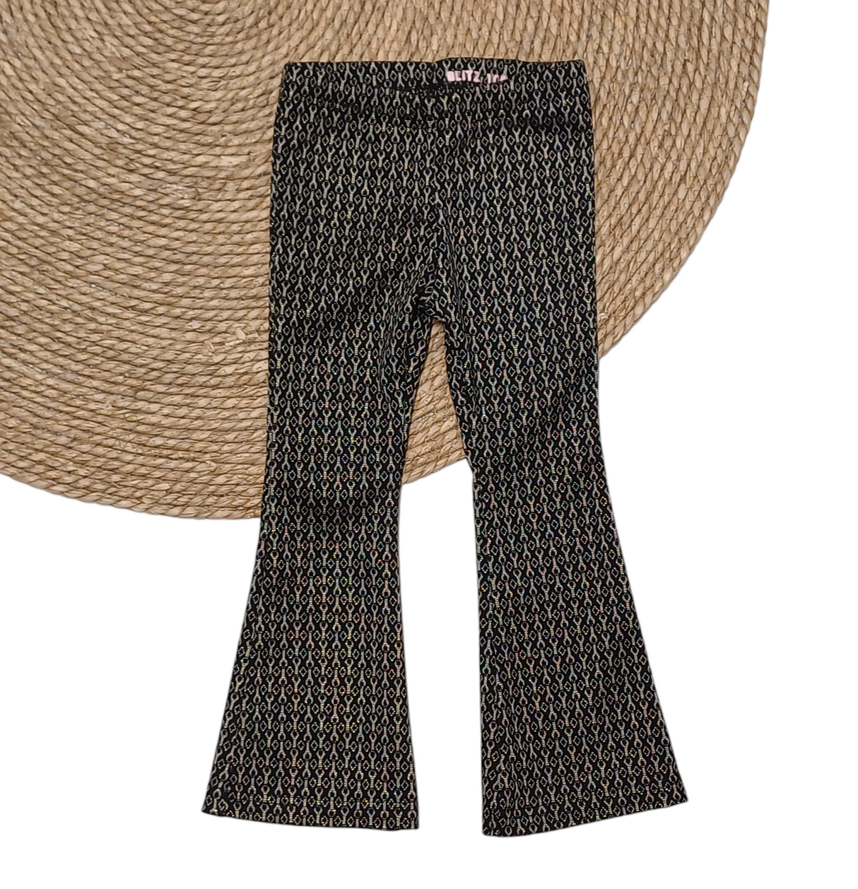 Flared broek zwart/goud met glitter