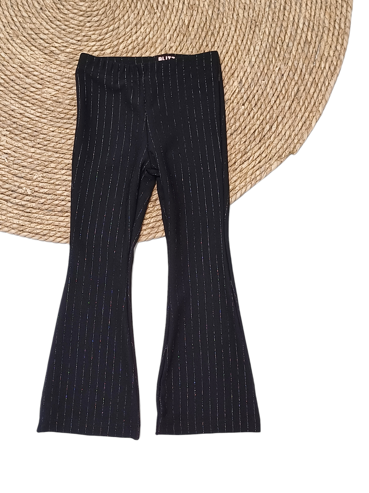 Flared broek zwart glitter streepje