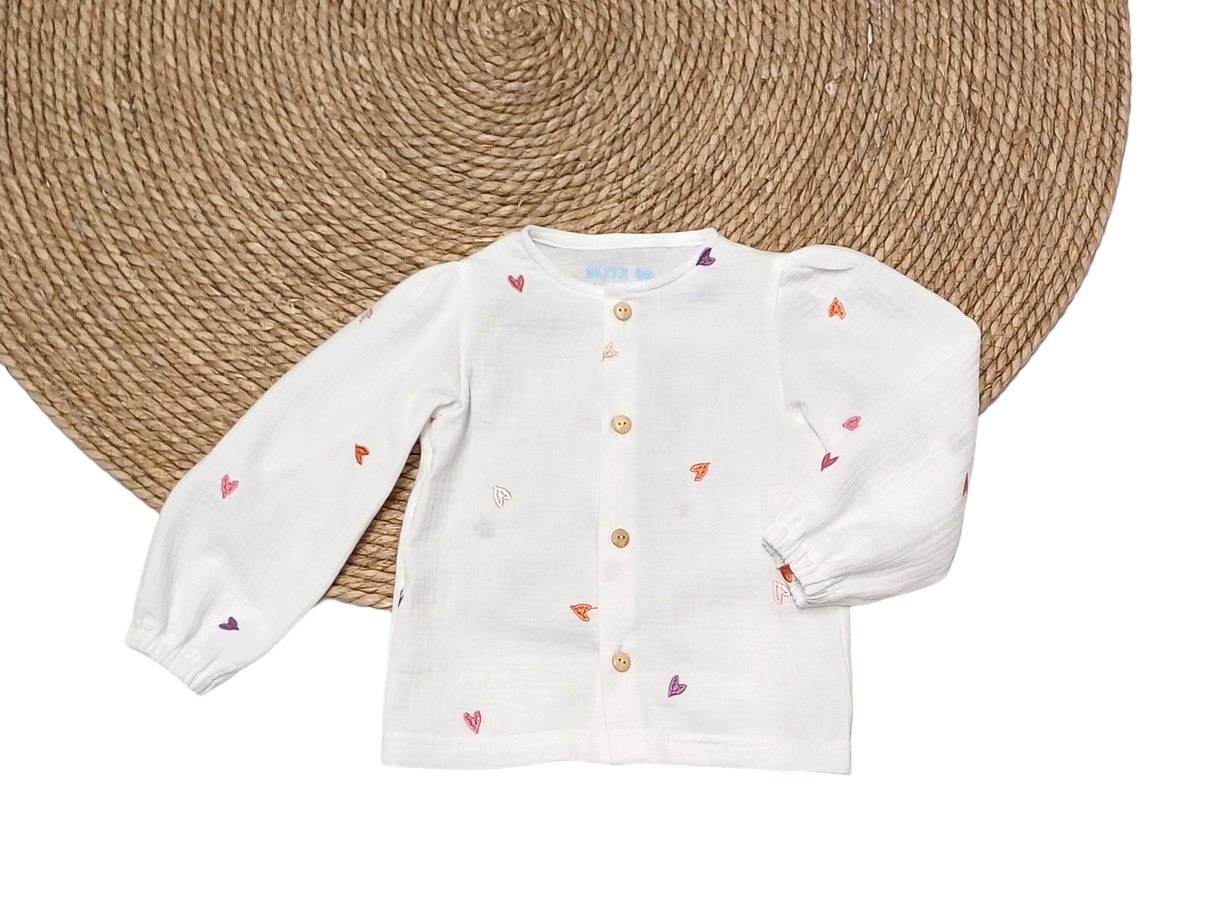 Blouse Fay ecru geborduurde hartjes