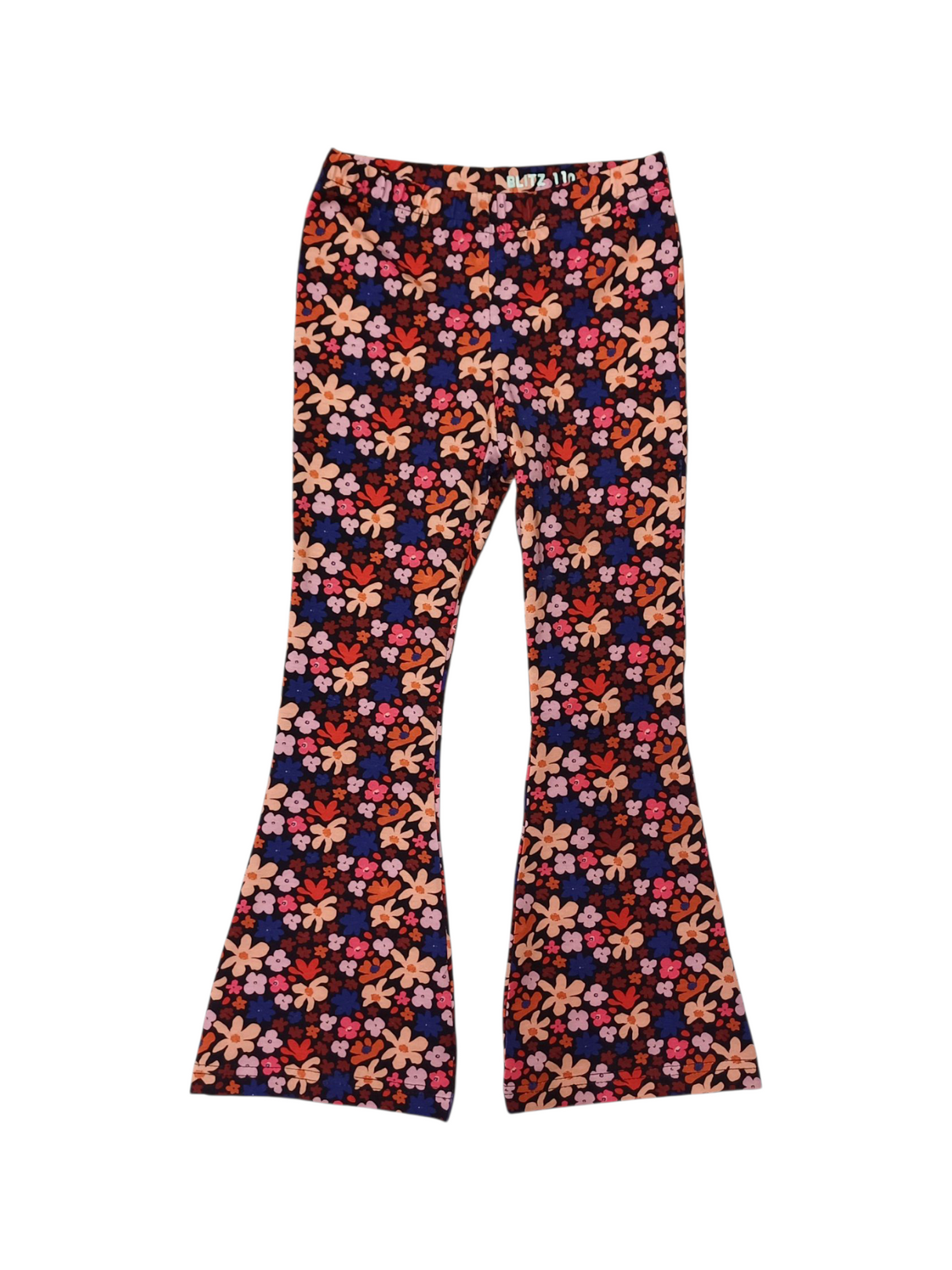 Flared broek happy floral (op zwart)