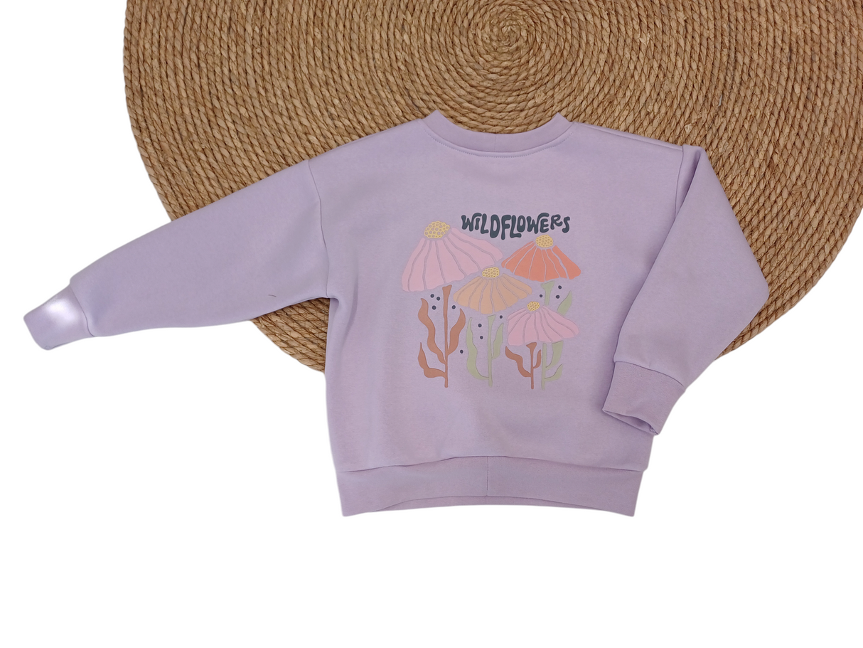 Sweater Leen lila wild flowers