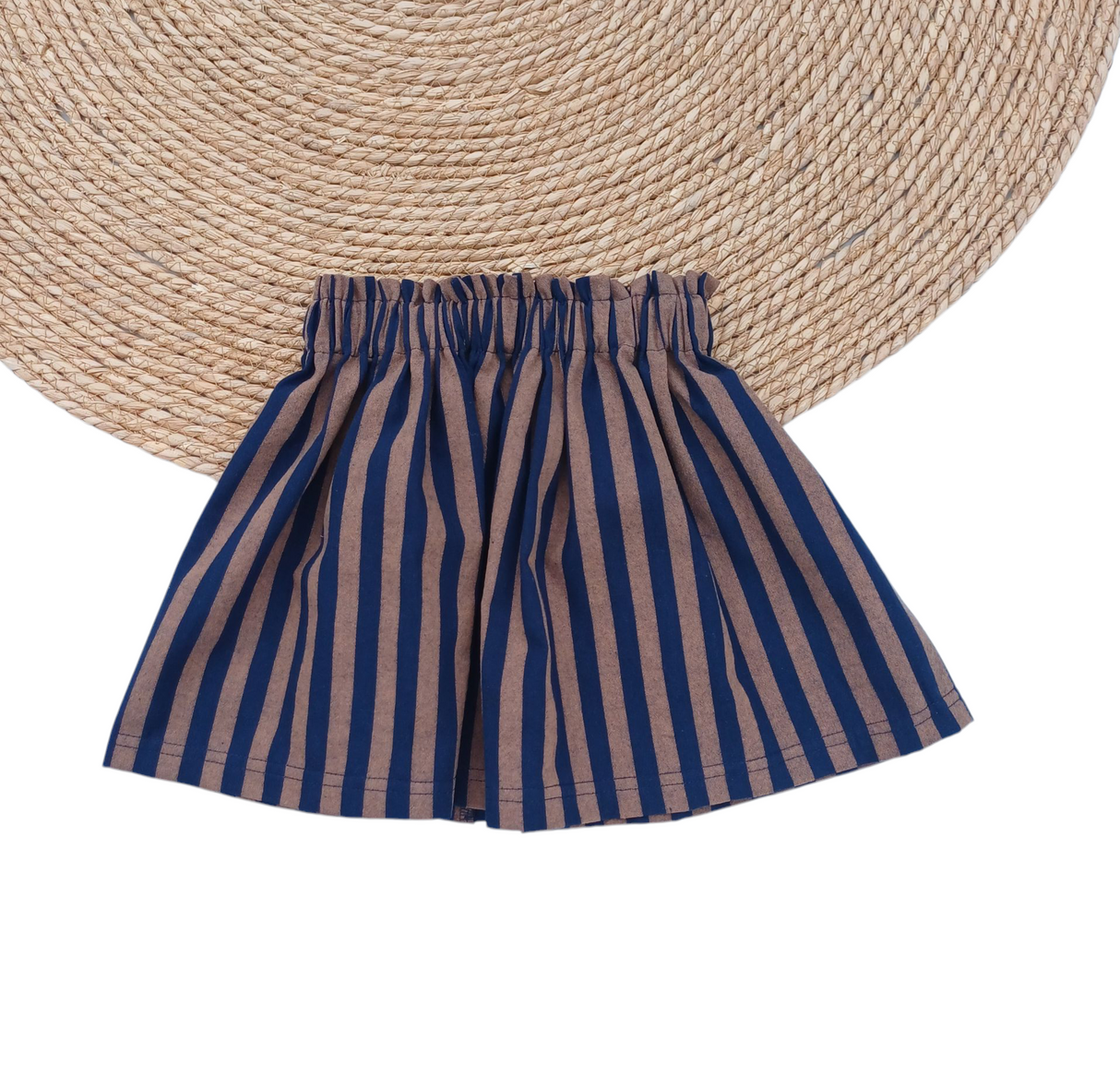 Paperbag rokje Anne blauw/bruin gestreept