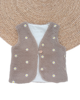 Gilet teddy bruin met madeliefjes