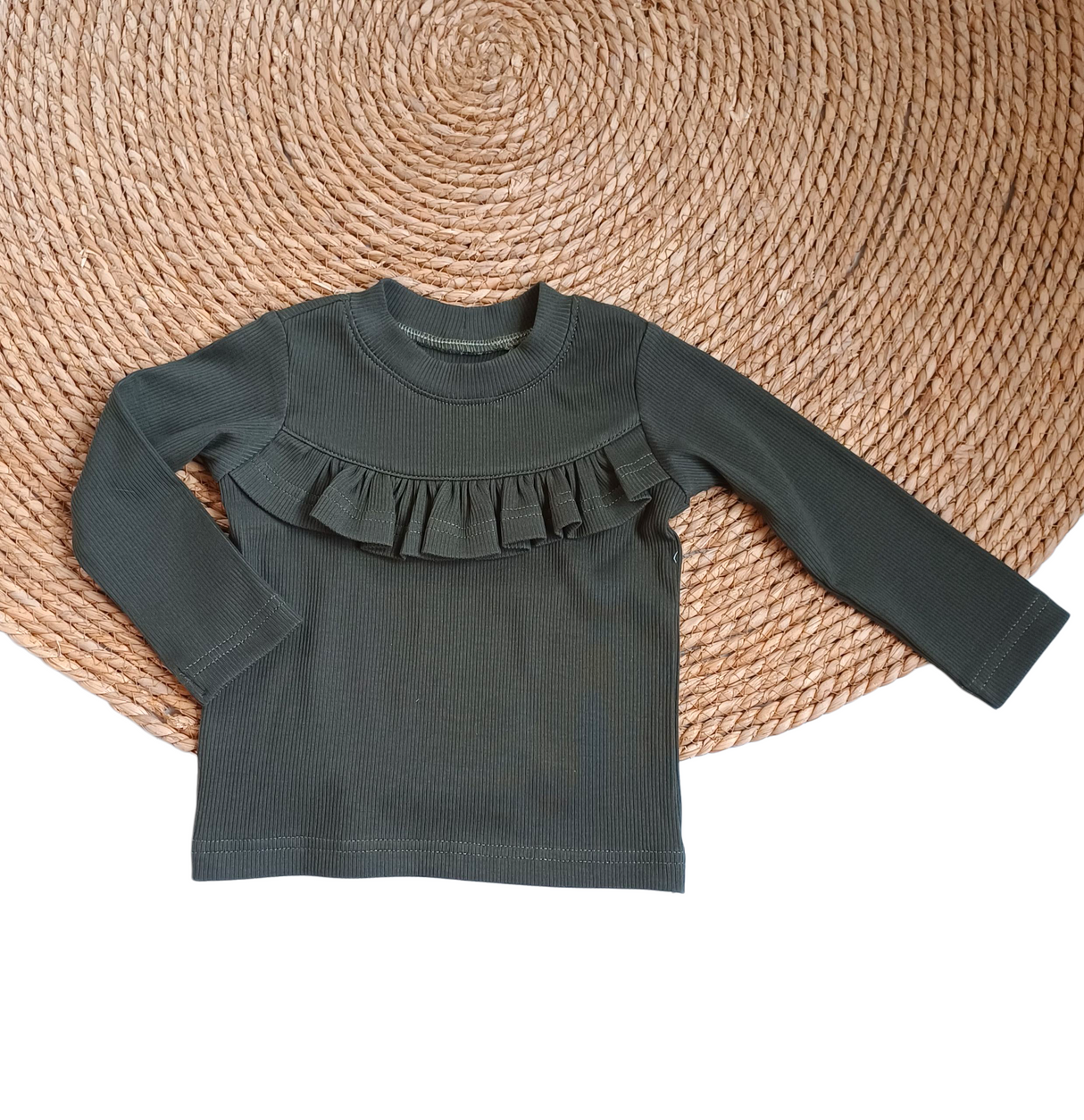 Longsleeve Madeleine khaki groen fijne rib