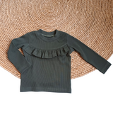 Longsleeve Madeleine khaki groen fijne rib