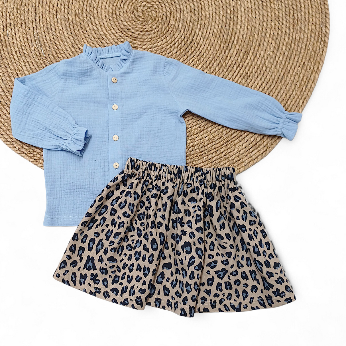 Rokje Steffie linnen leopard love blauw