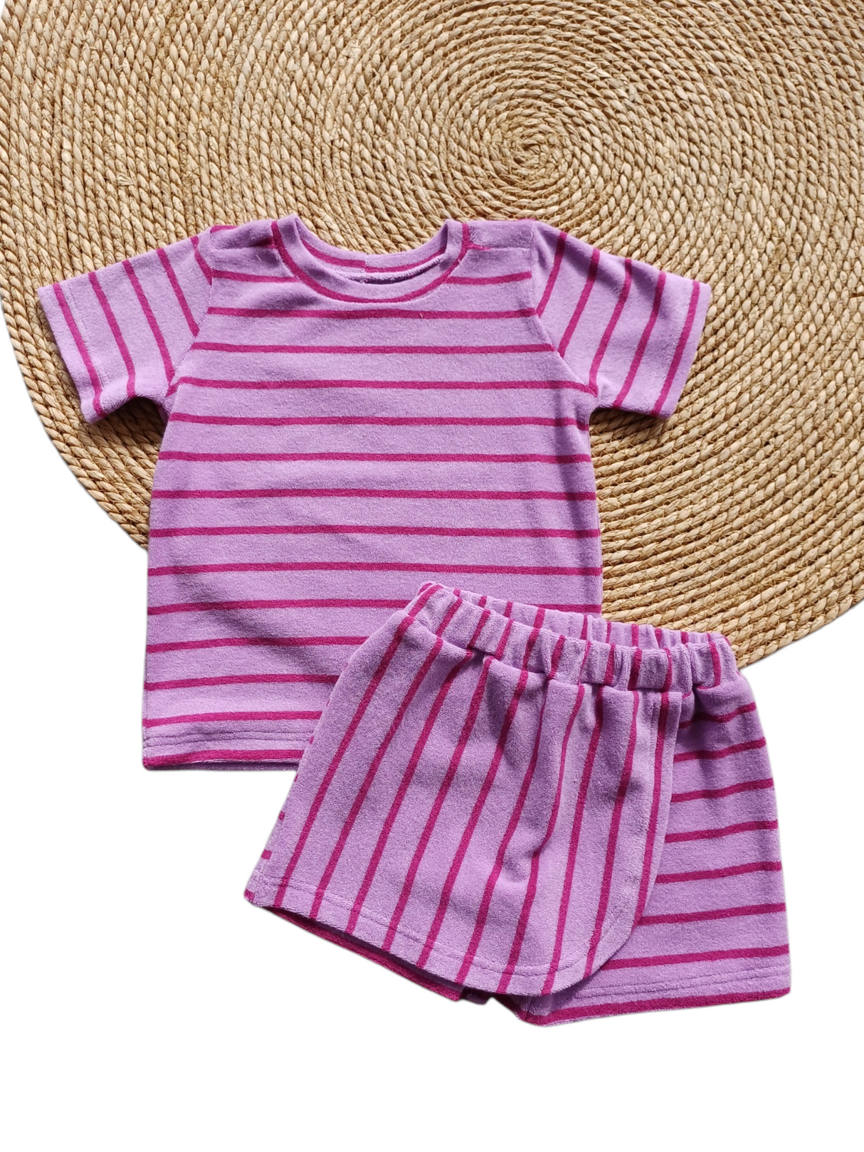 Skort Isa badstof lila/roze gestreept