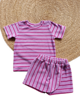 Skort Isa badstof lila/roze gestreept