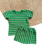 Skort Isa badstof groen/roze gestreept