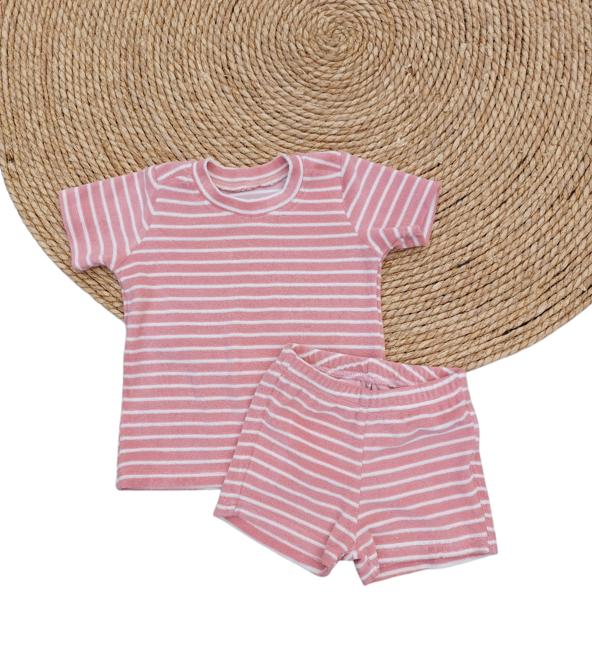 T-shirt Fiep badstof roze/ecru gestreept