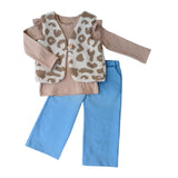 Gilet teddy panter beige/bruin
