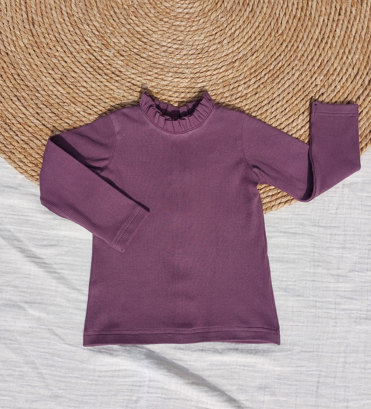 Longsleeve Lana fijne rib aubergine