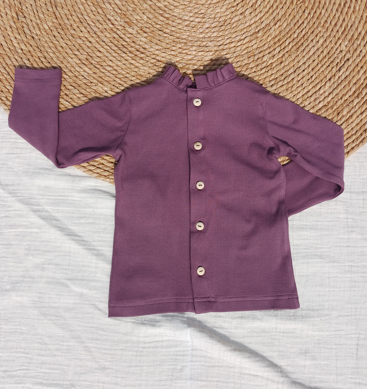 Longsleeve Lana fijne rib aubergine