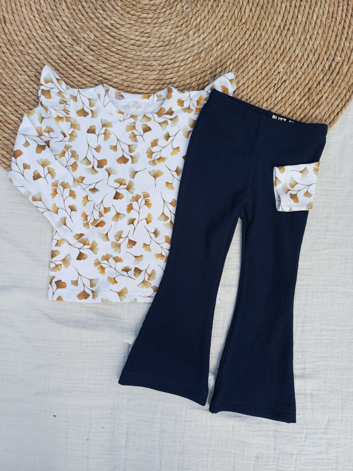 Flared broek grove rib donkerblauw