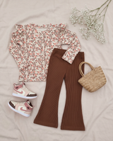 Flared broek grove rib bruin