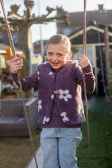 Gilet teddy paars met bloemen