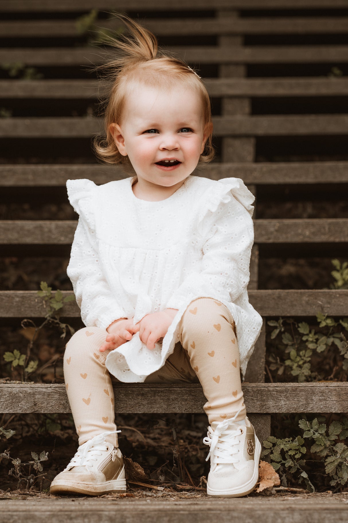 Legging rib hartjes beige/bruin
