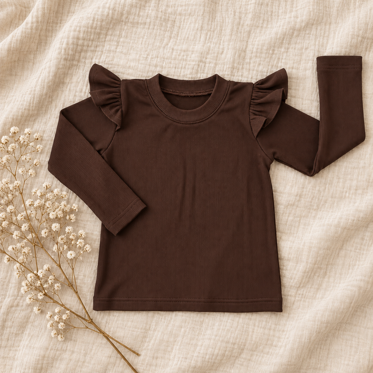 Longsleeve Puck donkerbruin (rib)