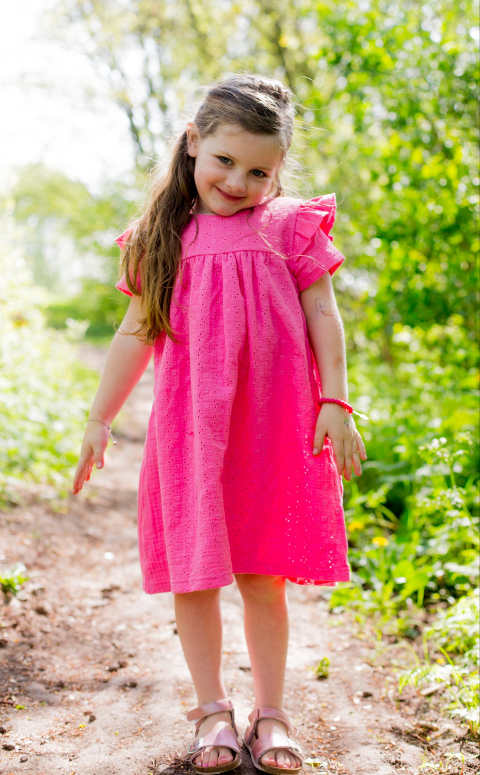 Broderie jurk Olivia korte mouw in kleur van je keuze