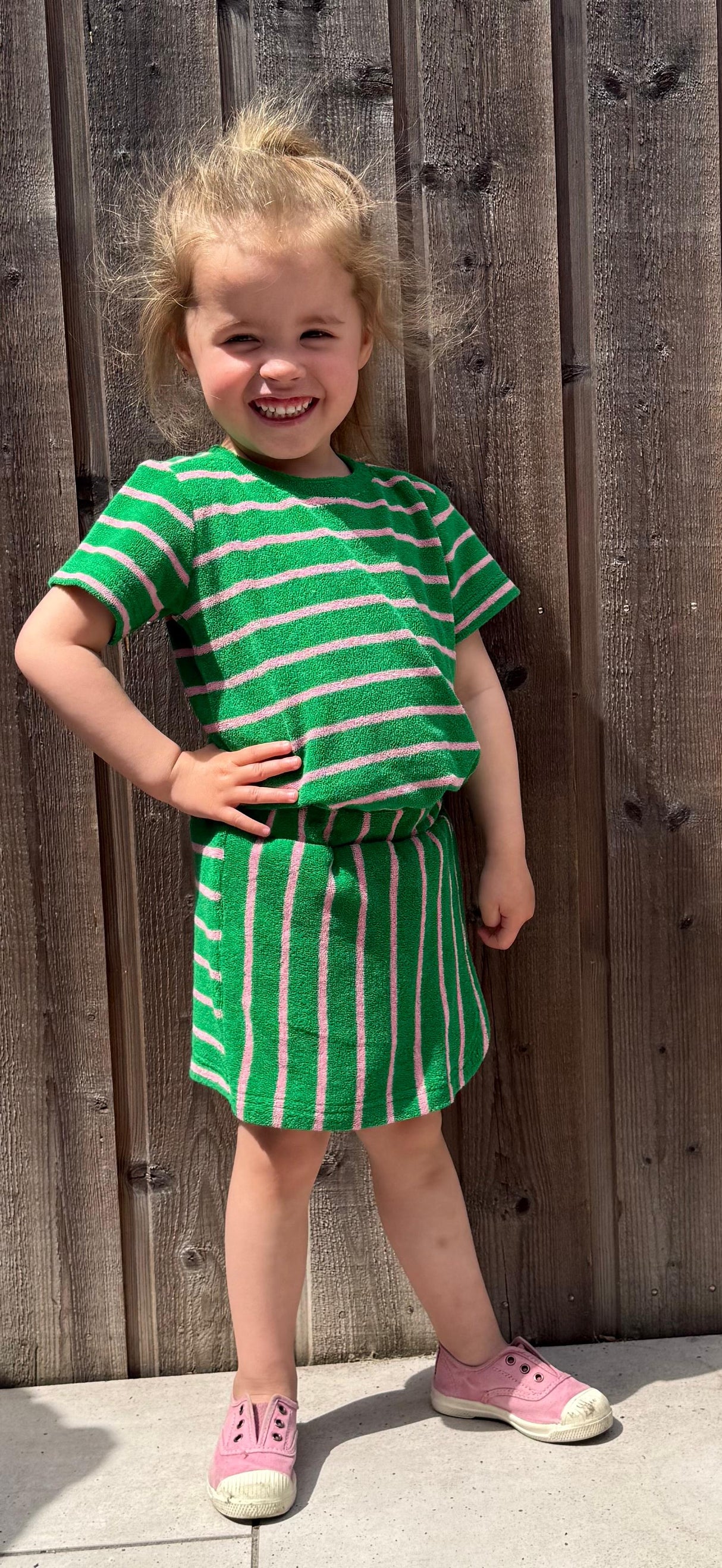Skort Isa badstof groen/roze gestreept