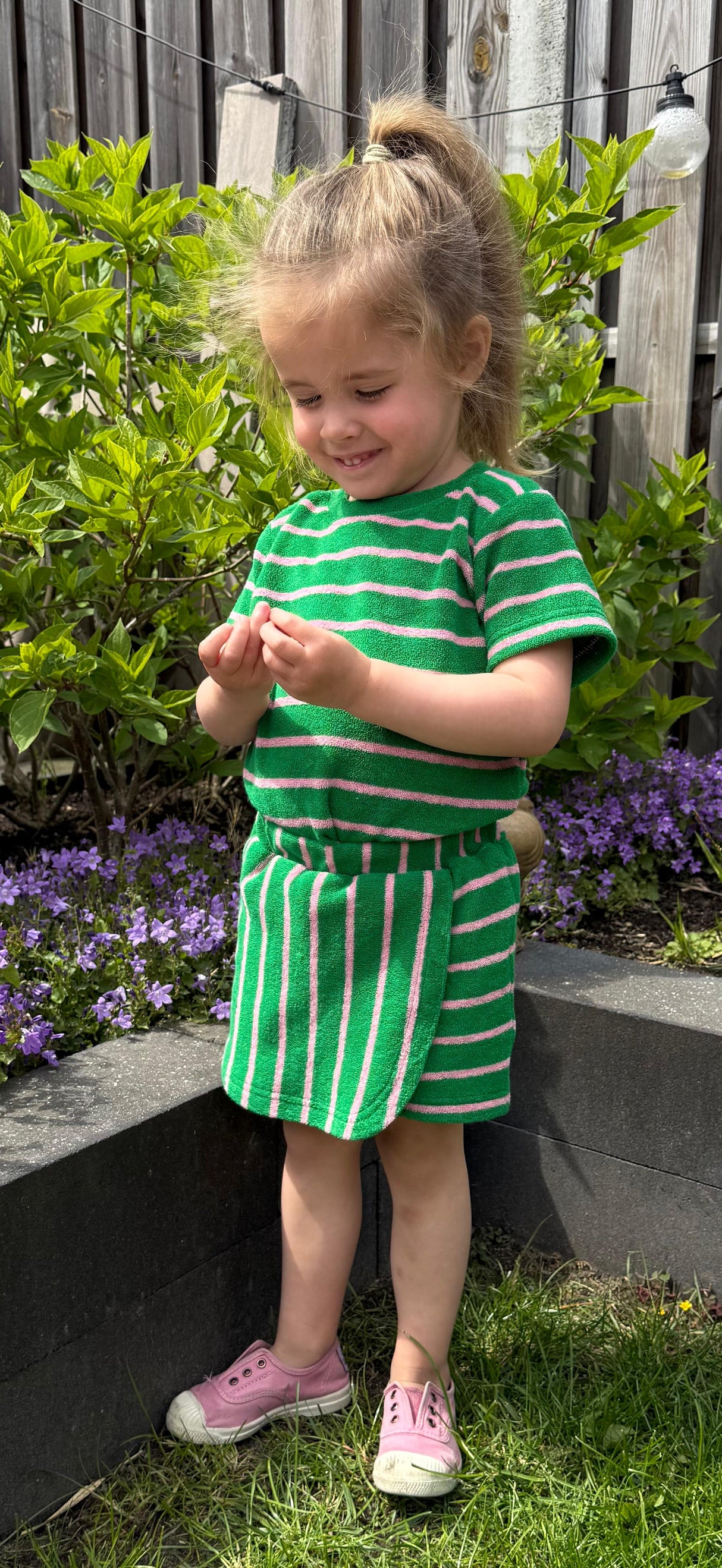 Skort Isa badstof groen/roze gestreept