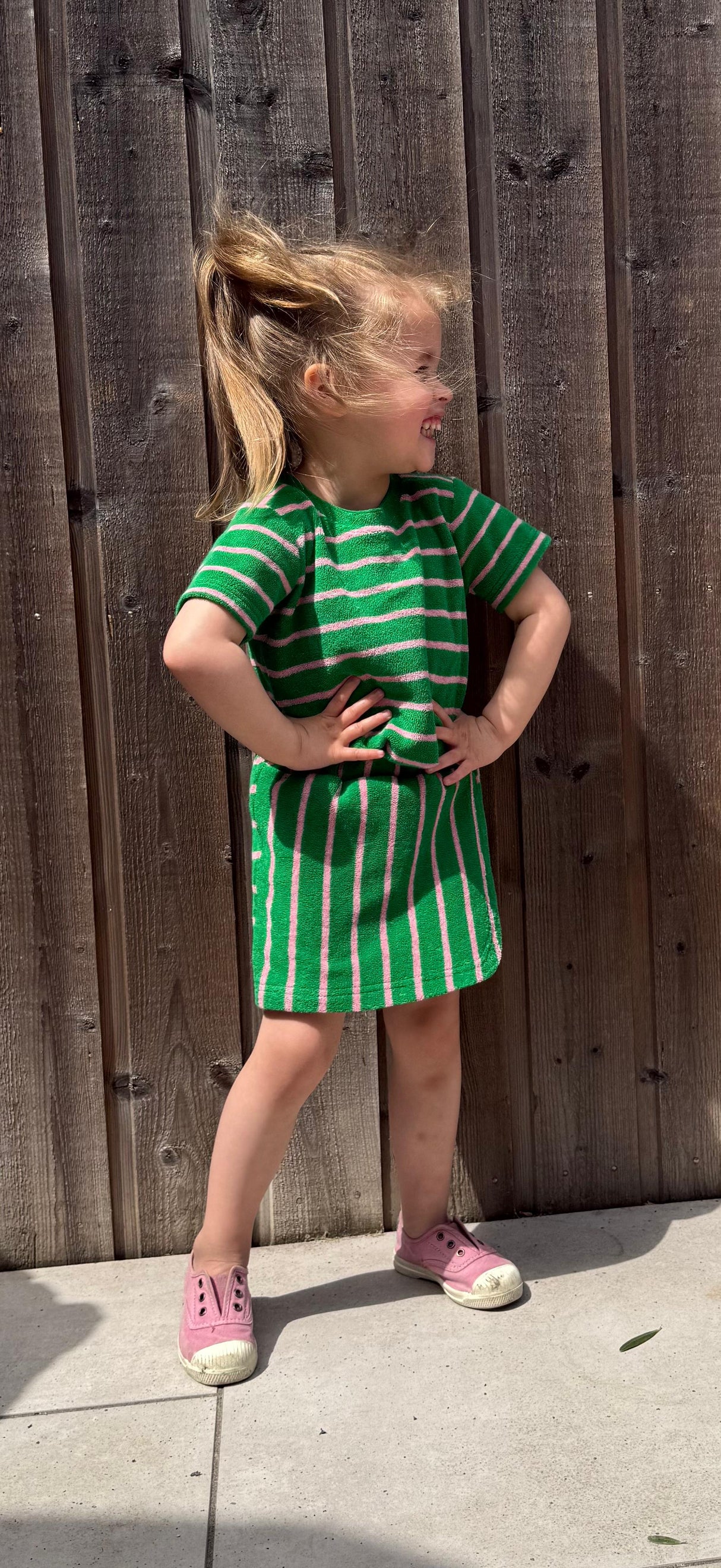 Skort Isa badstof groen/roze gestreept