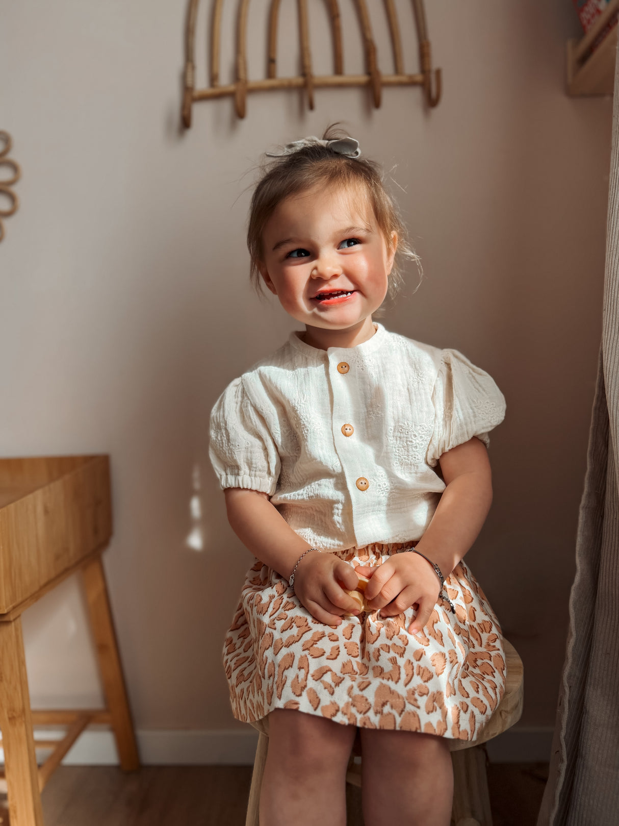 Rokje Steffie linnen leopard love naturel