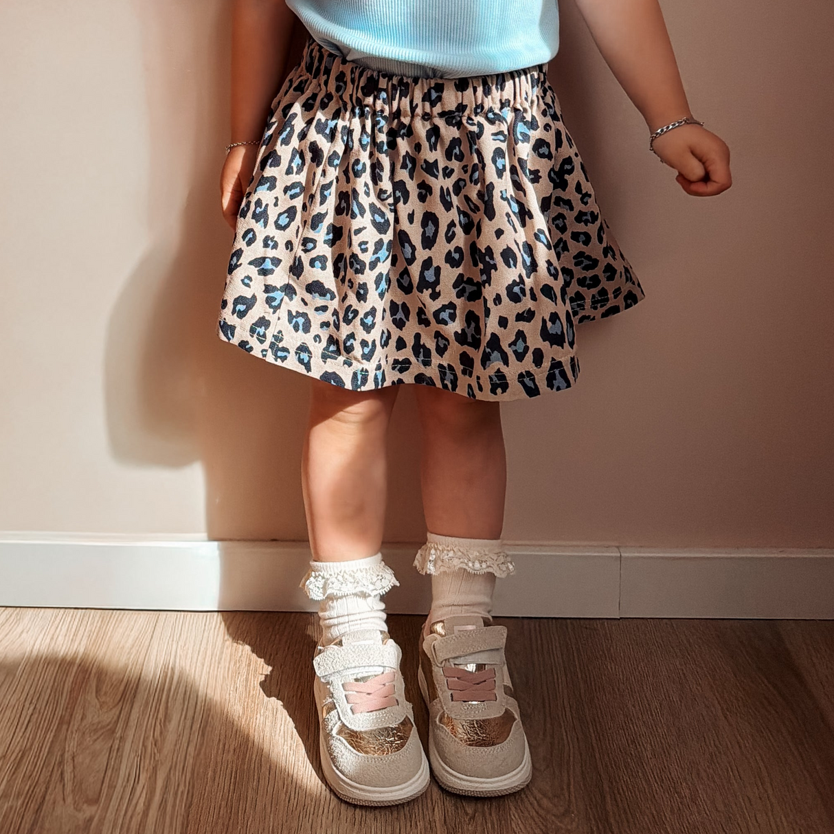 Rokje Steffie linnen leopard love blauw