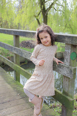 Dropwaist jurk Femke fijne rib met print