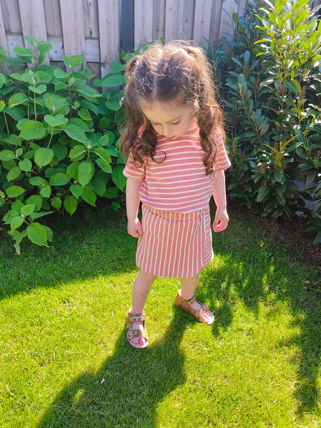 T-shirt Fiep badstof roze/ecru gestreept