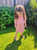 T-shirt Fiep badstof roze/ecru gestreept